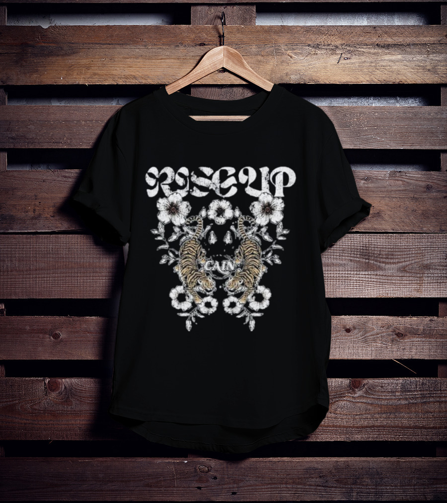 Rise Up Cain Blue Tiger Design With Floral Elements T-Shirt