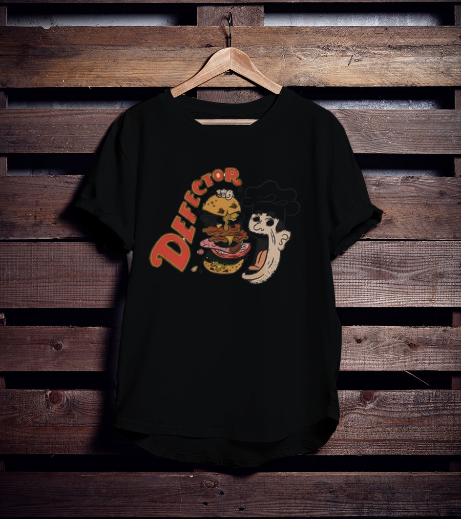 Defector Chefector Big Burger Graphic With Chef And Layered Burger T-Shirt