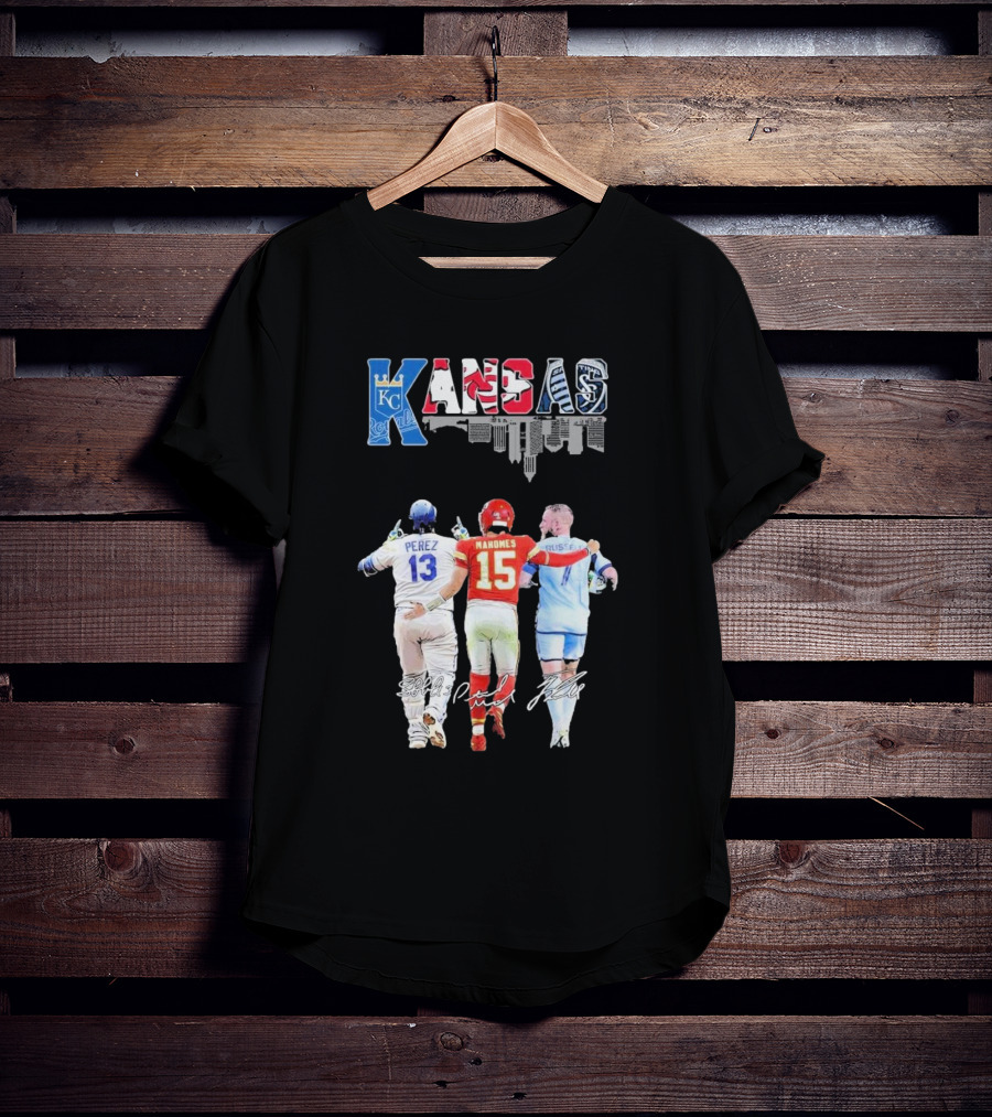 Kansas City Royals Perez Chiefs Mahomes Sporting Russell Skyline T-Shirt