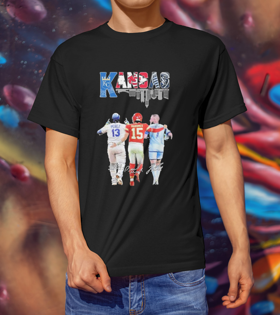 Kansas City Royals Perez Chiefs Mahomes Sporting Russell Skyline T-Shirt