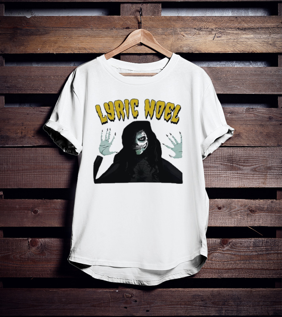 Lyric Noel Hallows Eve Ghostly Figure With Spider Web Face T-Shirt