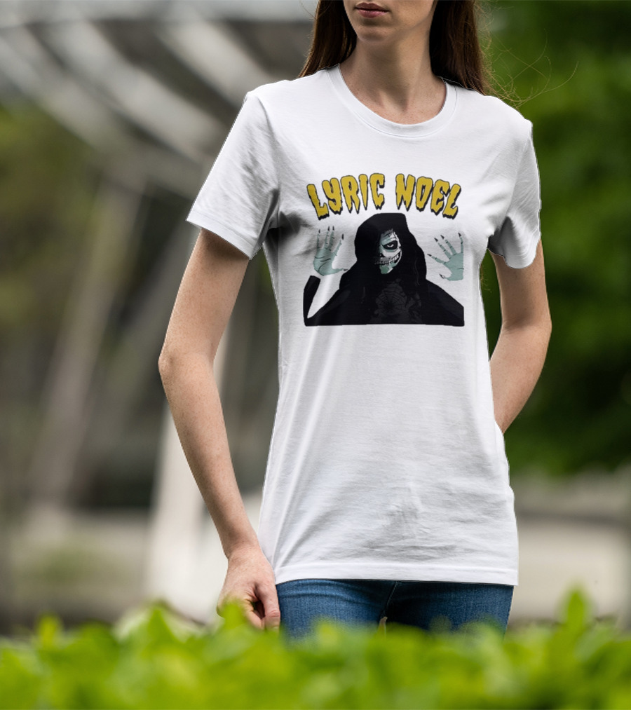 Lyric Noel Hallows Eve Ghostly Figure With Spider Web Face T-Shirt