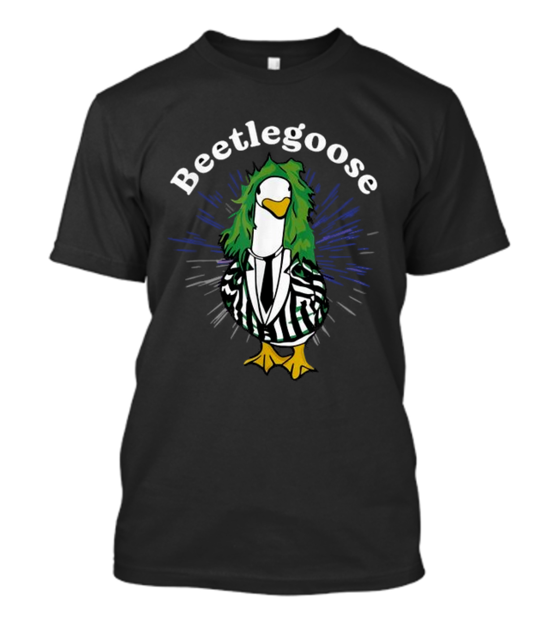 Beetlegoose Silly Goose Spooky Striped Suit Green Haired Goose T-Shirt