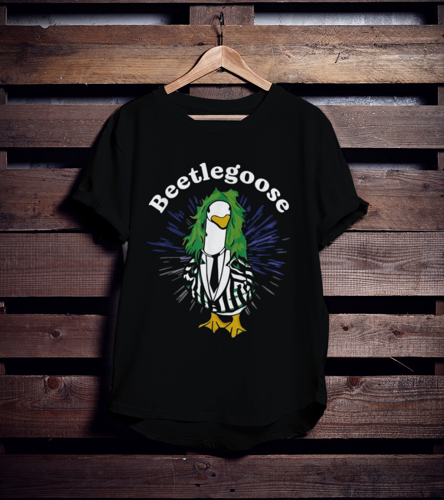 Beetlegoose Silly Goose Spooky Striped Suit Green Haired Goose T-Shirt