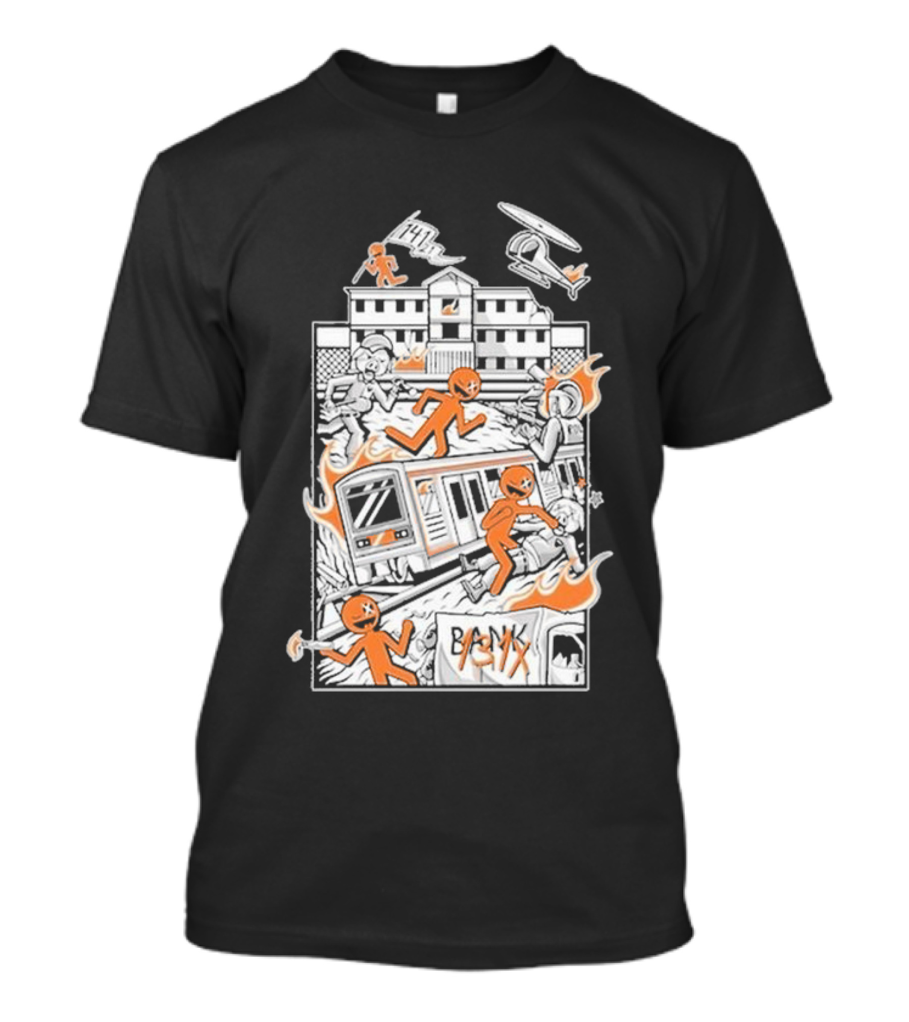 Dani Gambino Stick Figures Chaos Fire Helicopter Bank T-Shirt