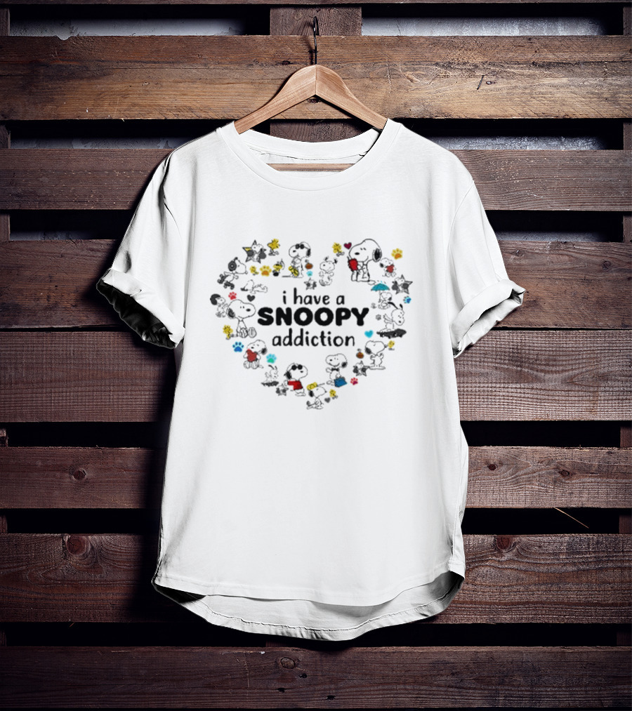 I Have A Snoopy Addiction With Colorful Paw Prints And Peanuts Characters T-Shirt
