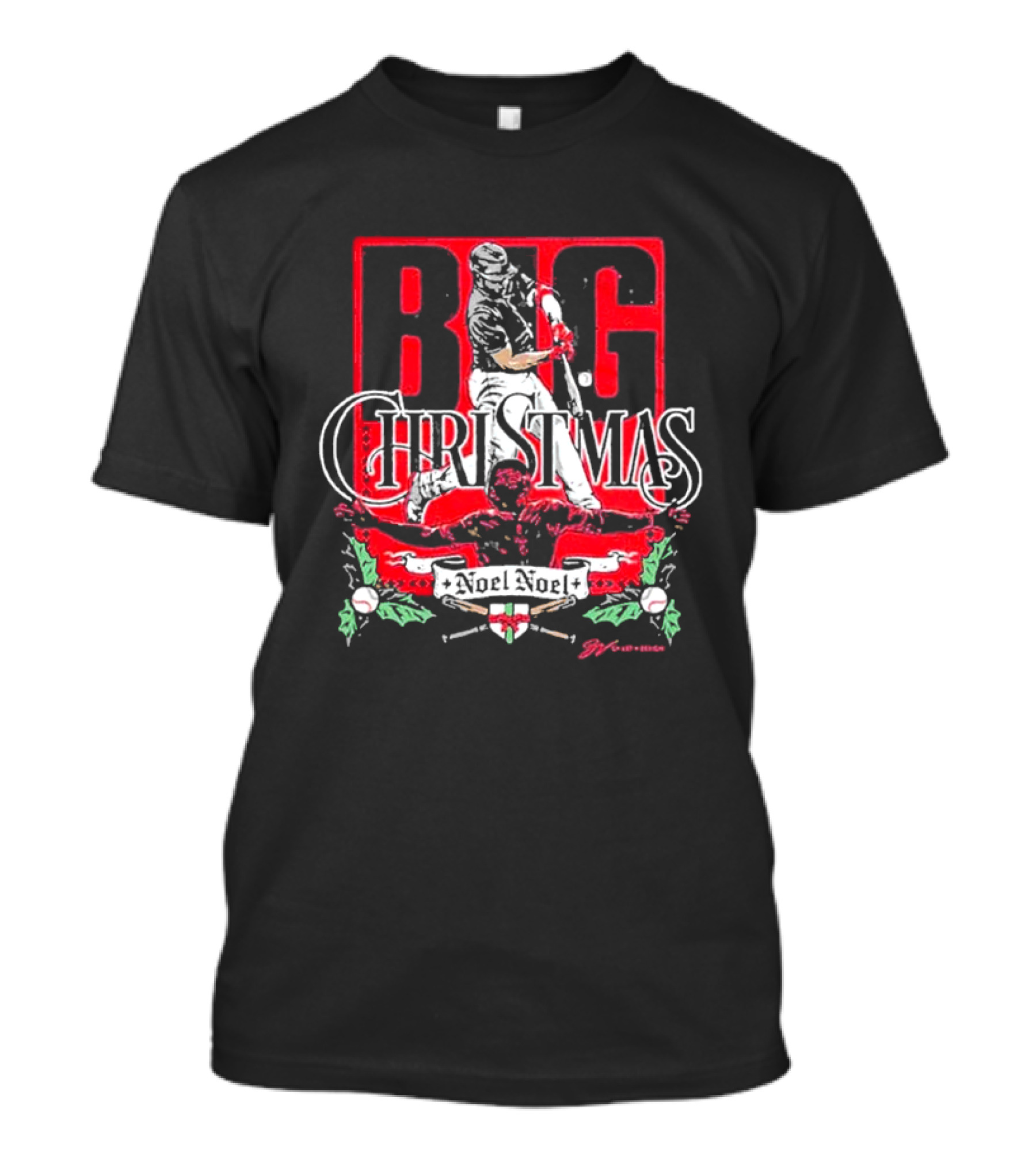 Big Christmas Noel Noel Baseball Player Festive Holiday T-Shirt