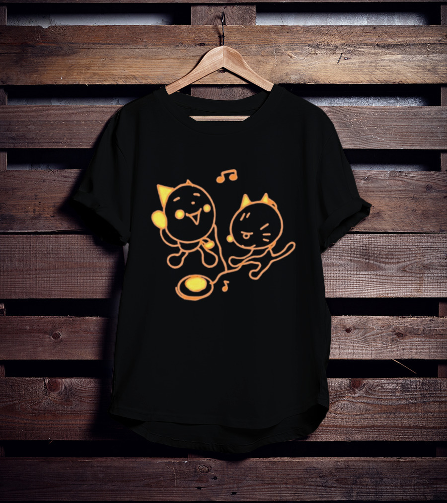 Pixlotl Cat Characters With Music Notes And CD Player T-Shirt