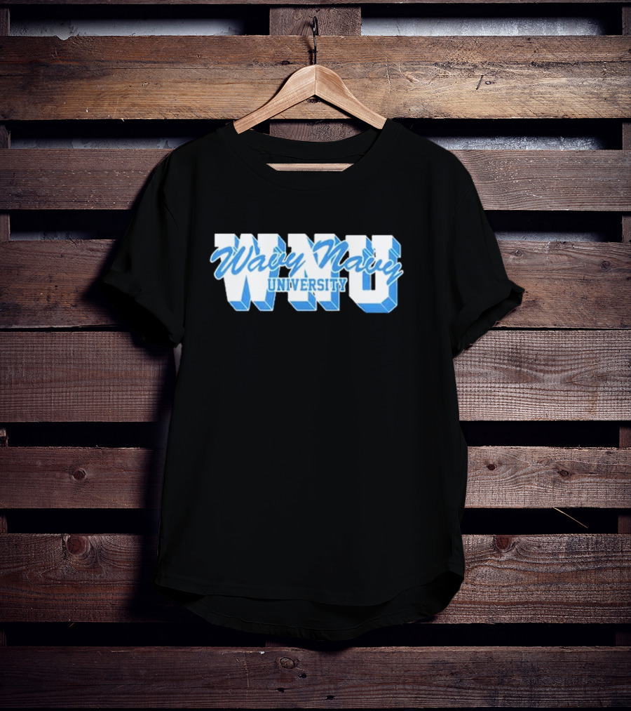 Wavy Navy University WNU Bold 3D Bold Blue Text T-Shirt