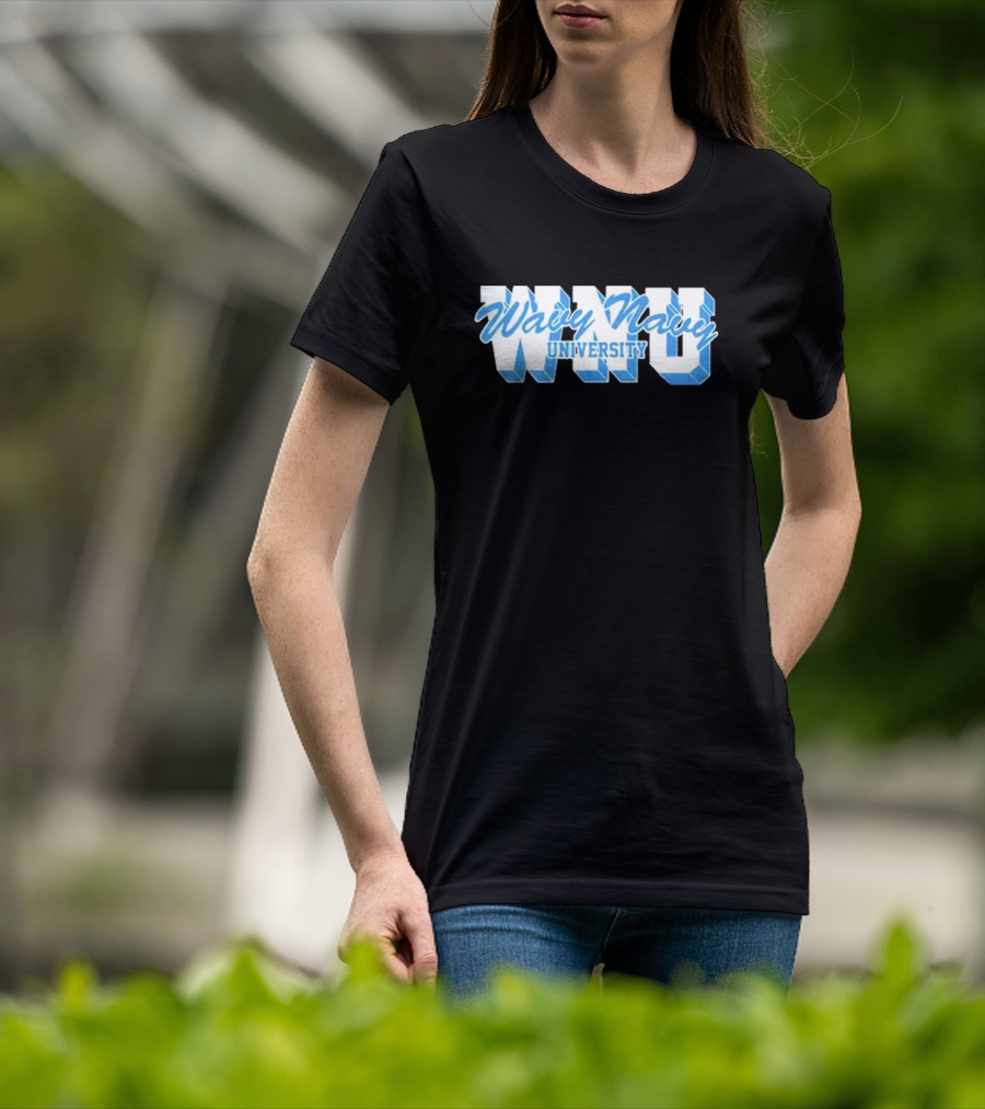 Wavy Navy University WNU Bold 3D Bold Blue Text T-Shirt