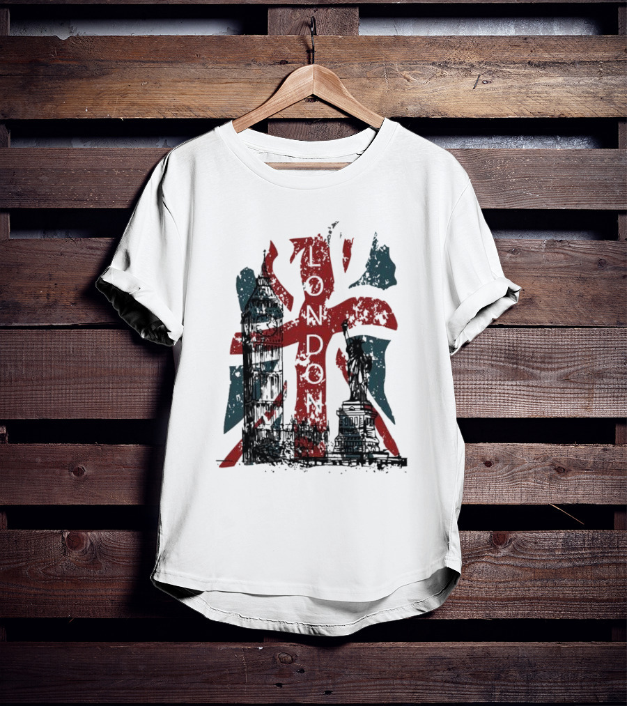 Retro London England Flag Big Ben Statue Liberty T-Shirt