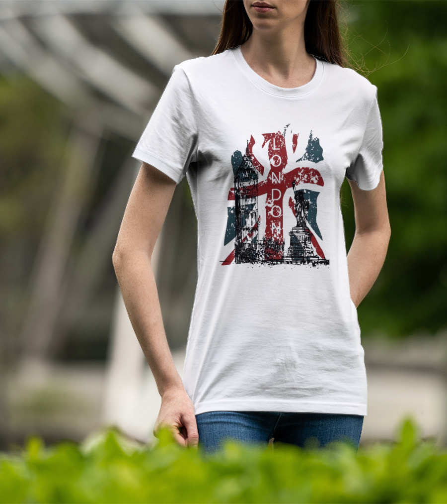 Retro London England Flag Big Ben Statue Liberty T-Shirt