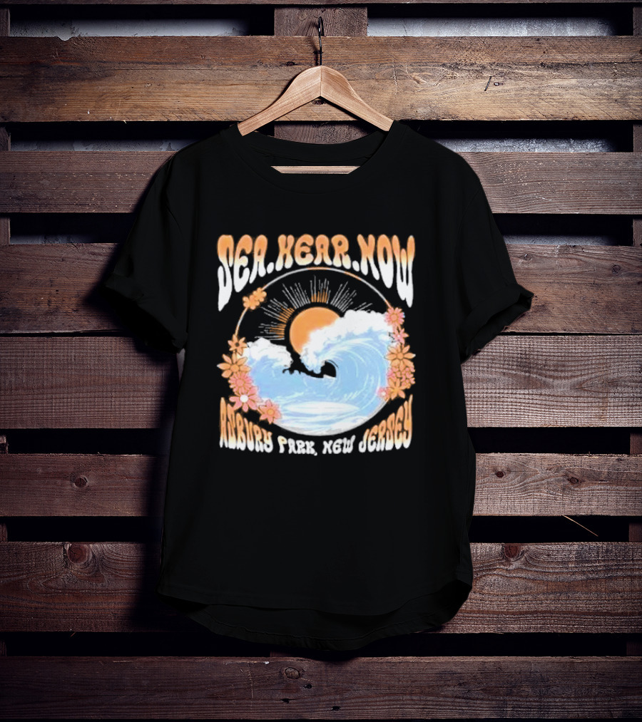 Sea Hear Now Asbury Park New Jersey Perfect Curl Fish And Anchor T-Shirt