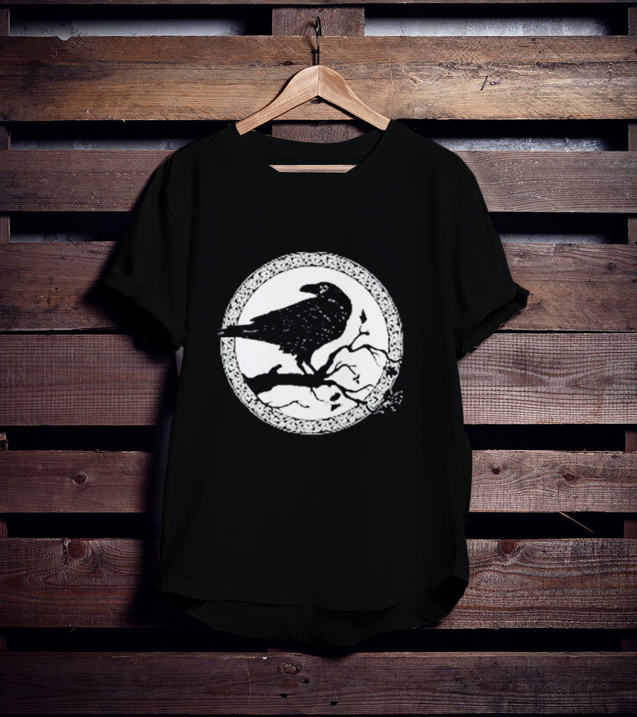 Viking Crow Celtic Norse Valhalla Odin Thor Raven On Branch Circle T-Shirt
