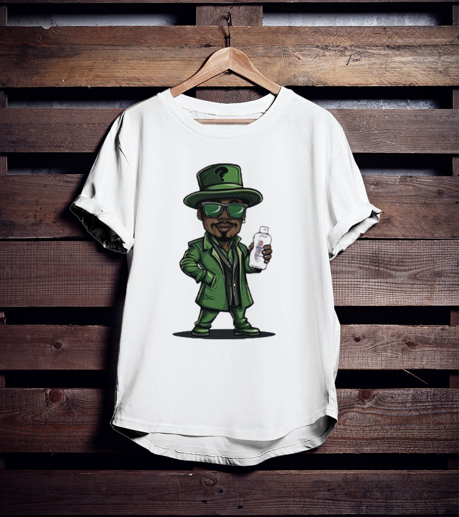 Little Diddler Holding Baby Oil In Green Outfit With Question Mark Hat T-Shirt