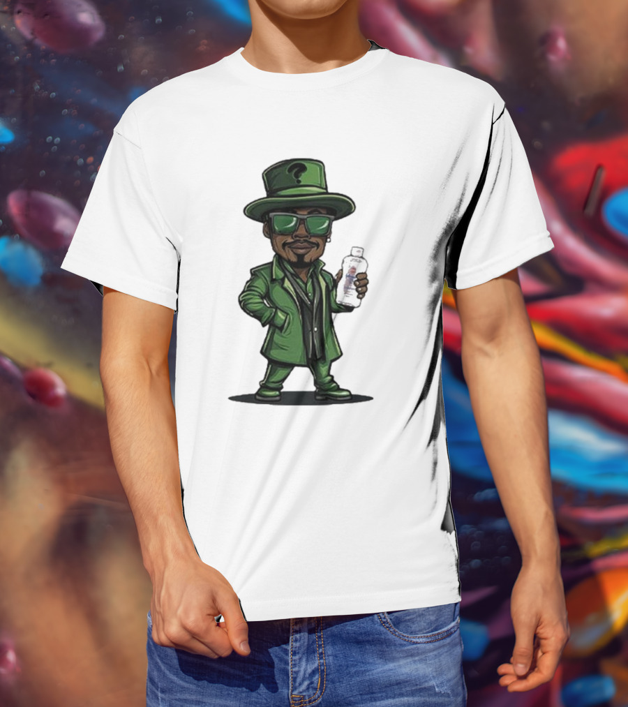Little Diddler Holding Baby Oil In Green Outfit With Question Mark Hat T-Shirt