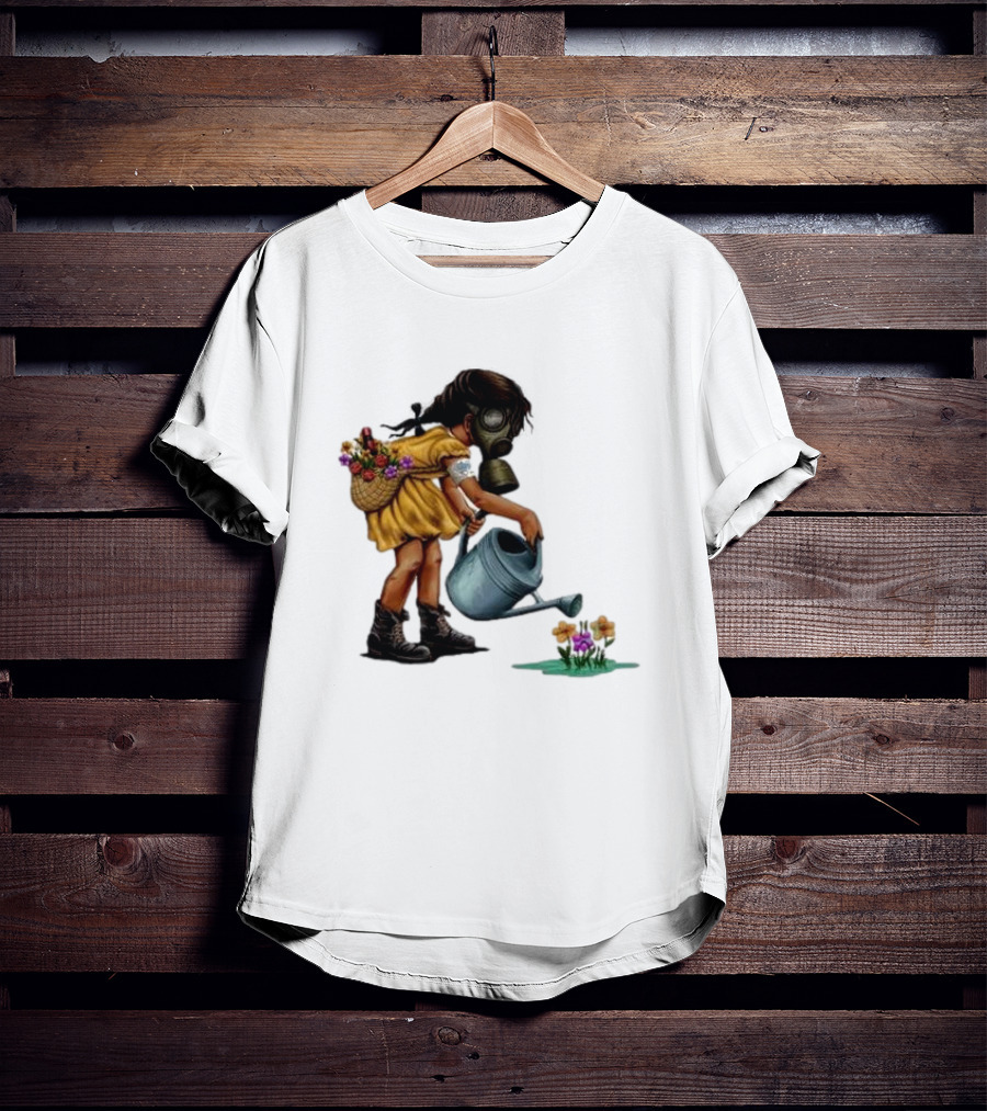 Stick To Your Guns Keep Planting Flowers Girl With Gas Mask Watering Flowers T-Shirt