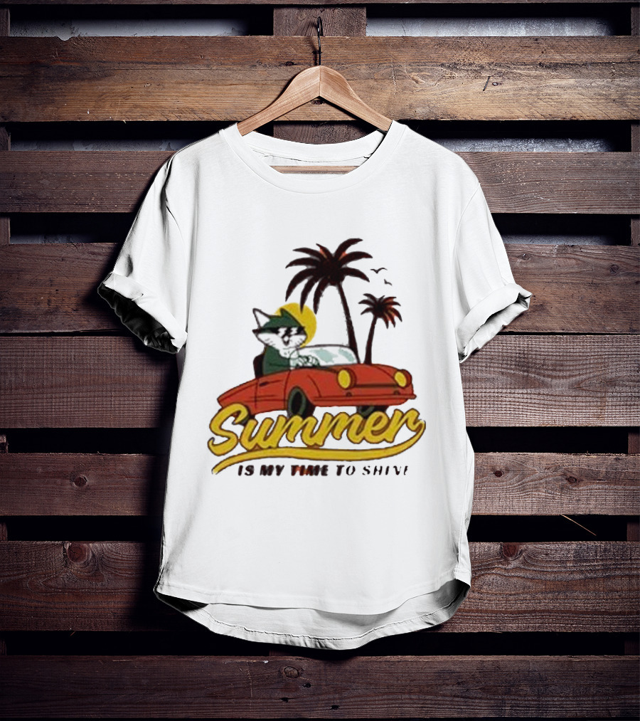 Summer Is My Time To Shine Cat In Car With Palm Trees T-Shirt