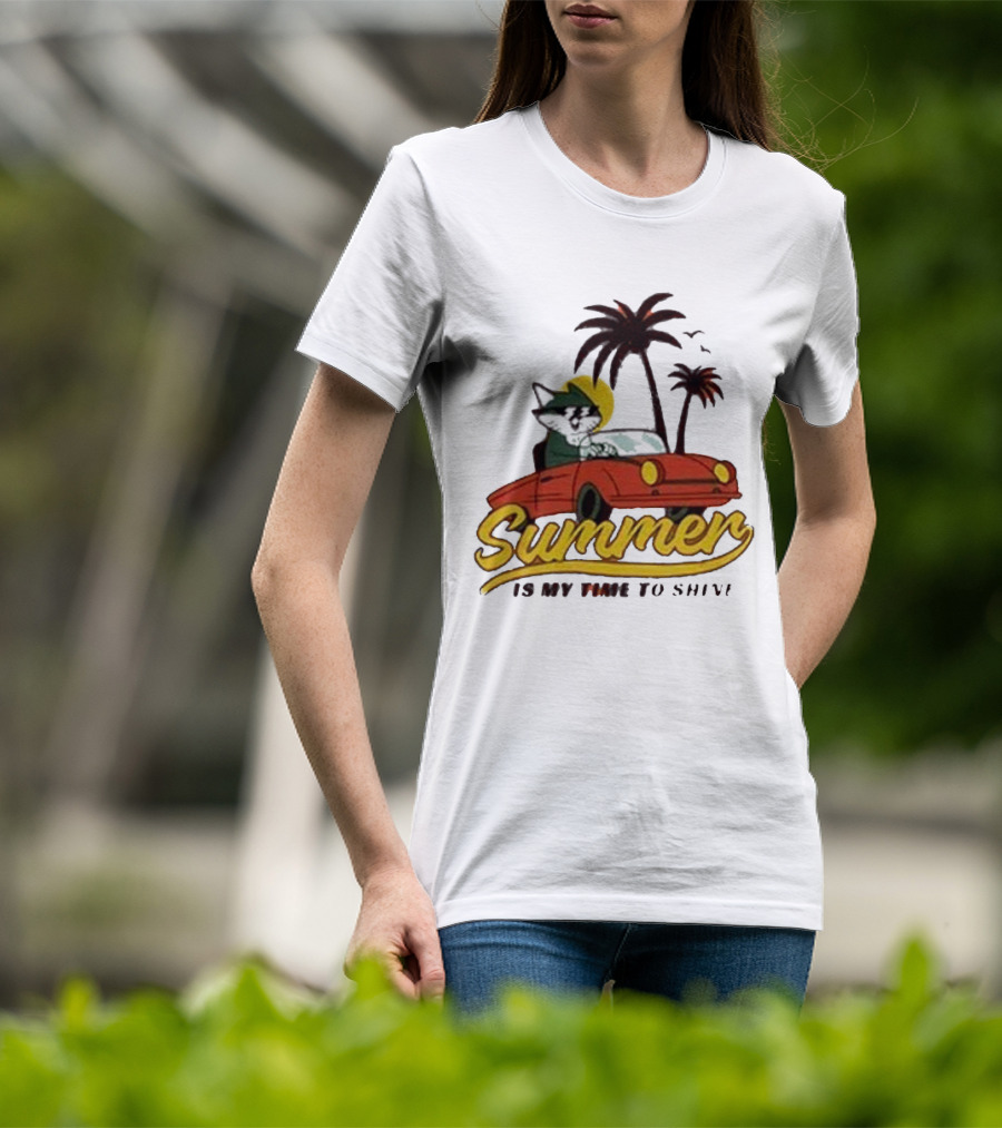 Summer Is My Time To Shine Cat In Car With Palm Trees T-Shirt