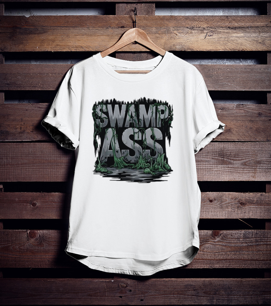 SWAMP ASS Moss-Covered Letters With Water And Grass T-Shirt