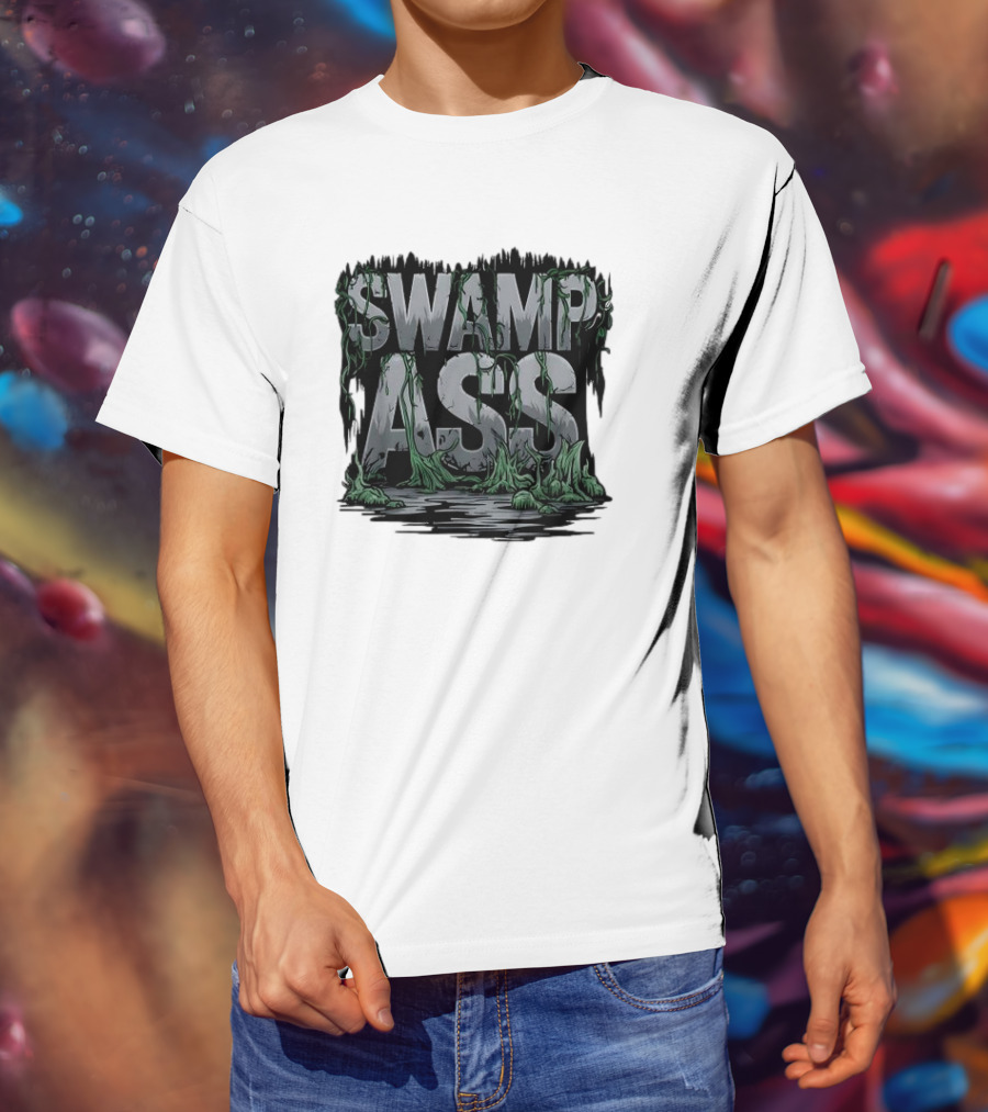SWAMP ASS Moss-Covered Letters With Water And Grass T-Shirt