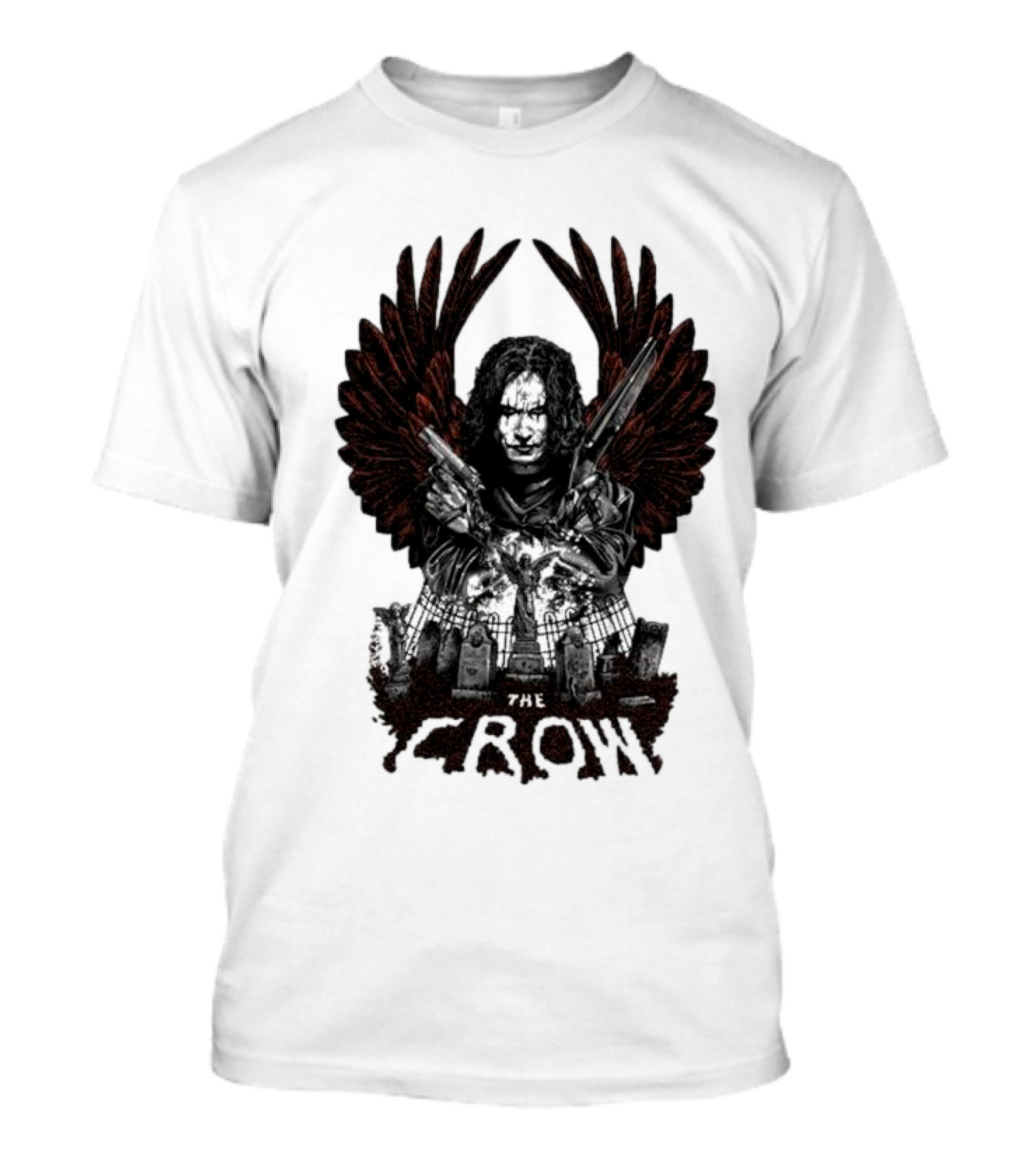 The Crow Winged Figure With Cemetery Background And Gothic Text The Crow T-Shirt