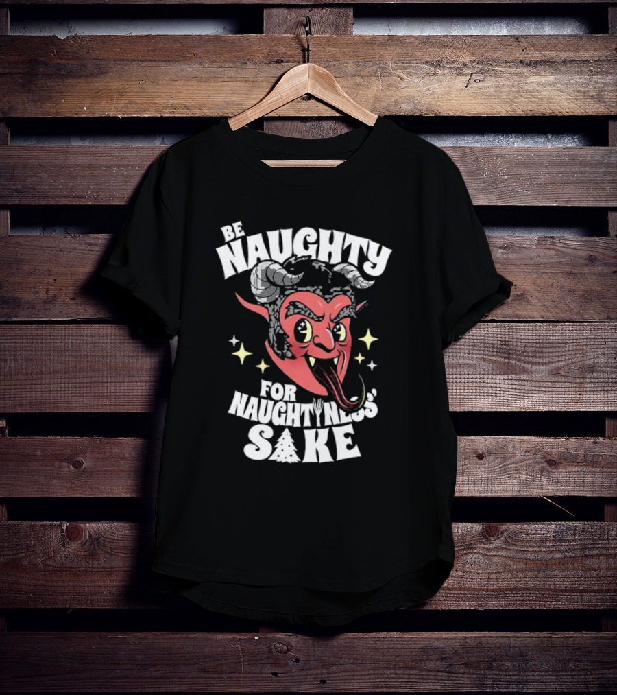 Be Naughty For Naughtiness Sake Cute Vintage Krampus Christmas Meme Devil Horns Red Face T-Shirt