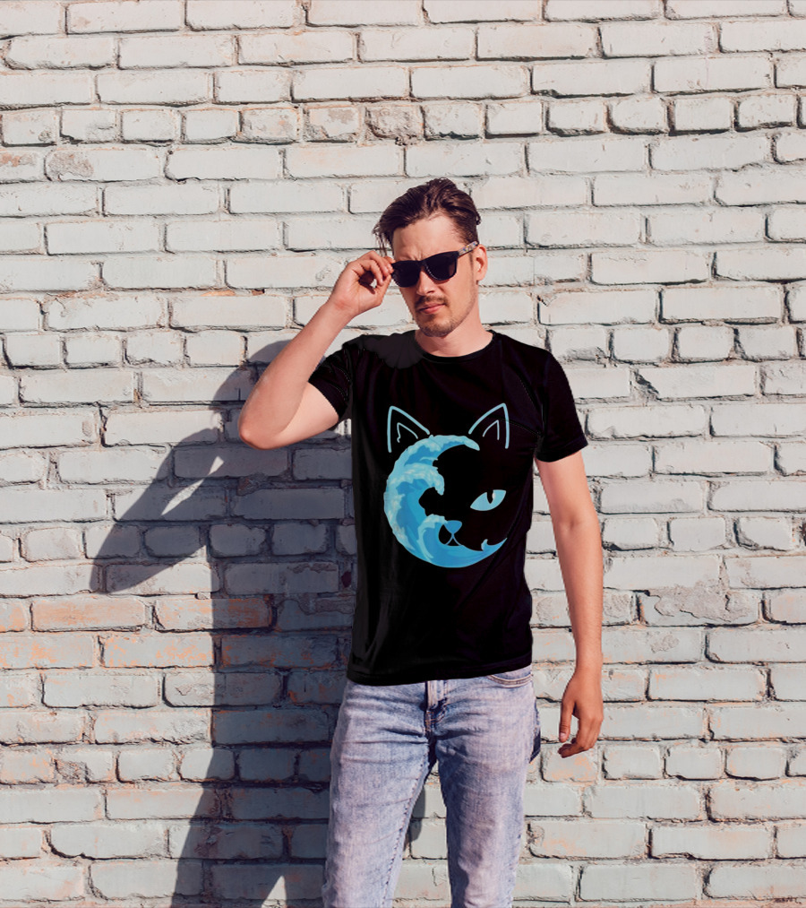 Cat Wave Face Blue T-Shirt