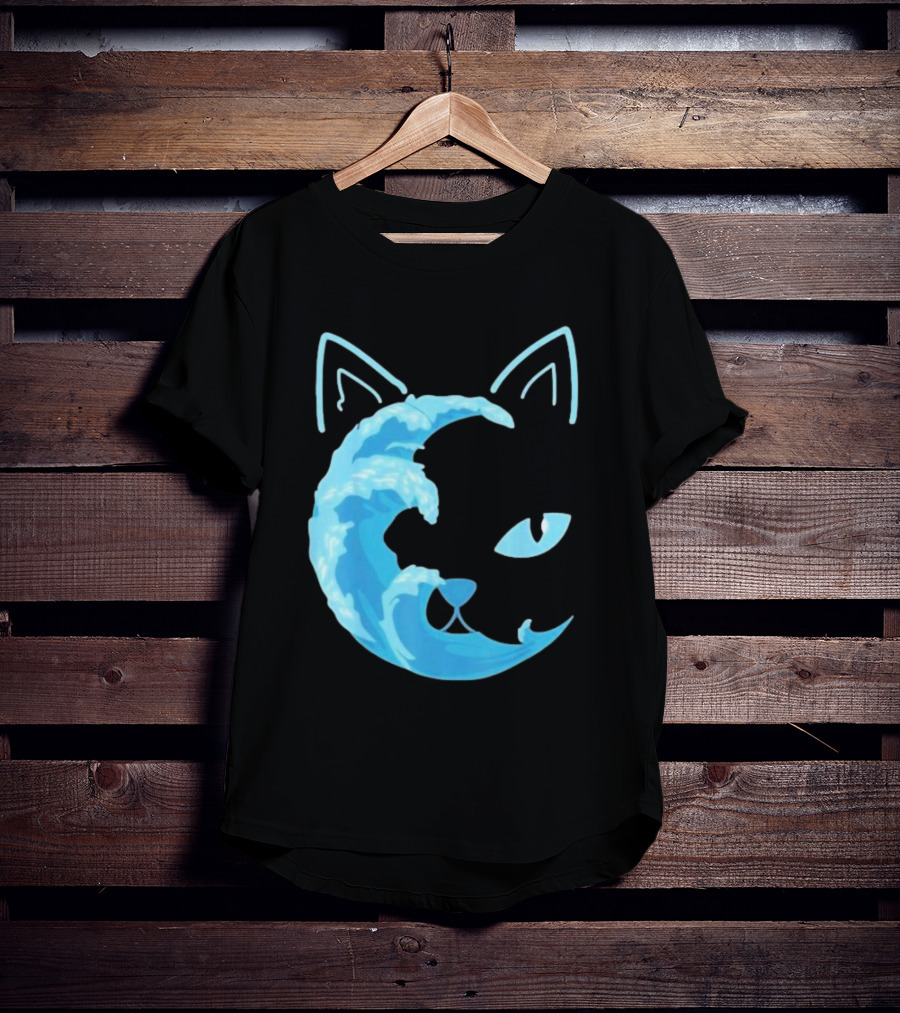 Cat Wave Face Blue T-Shirt