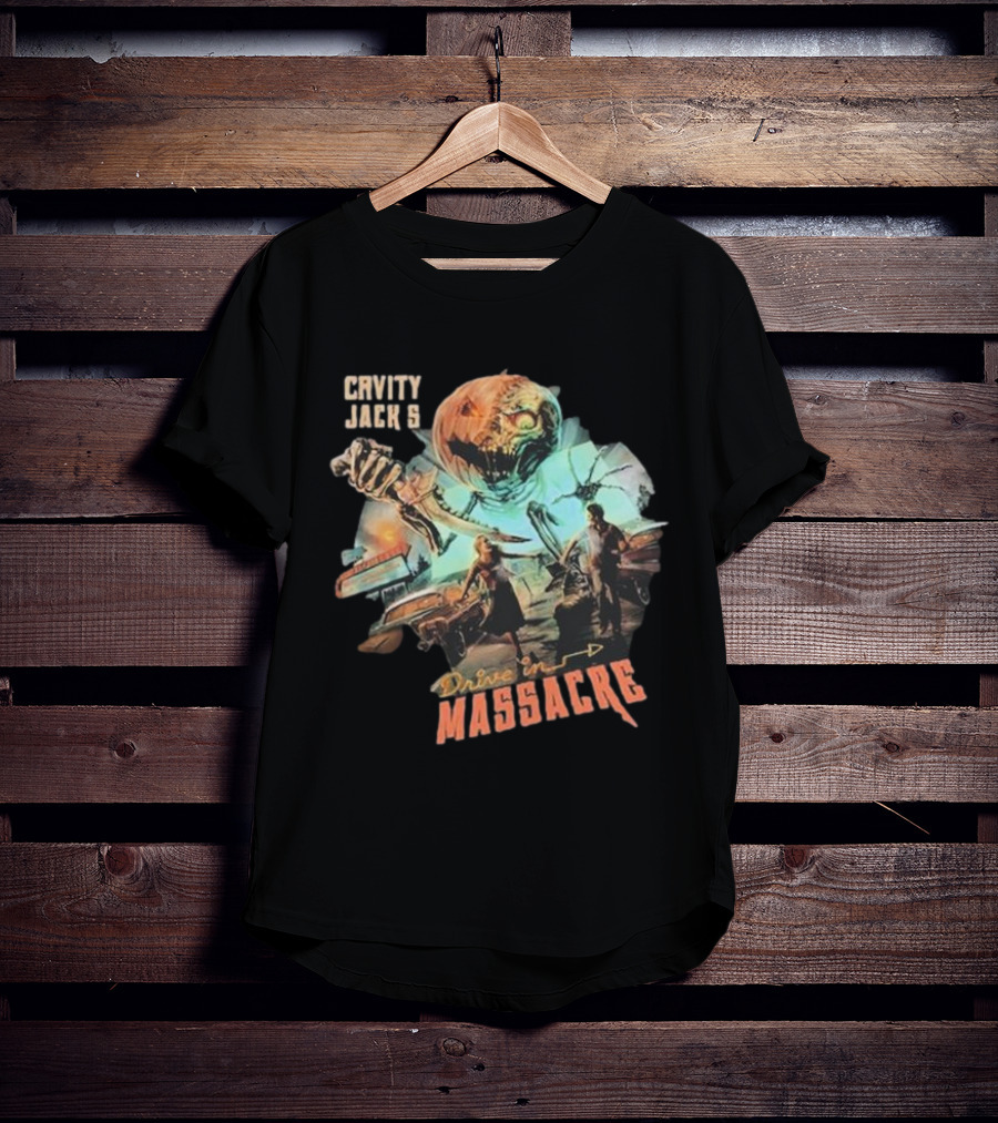 Cavity Jack's Drive In Massacre Giant Pumpkin Horror Scene T-Shirt