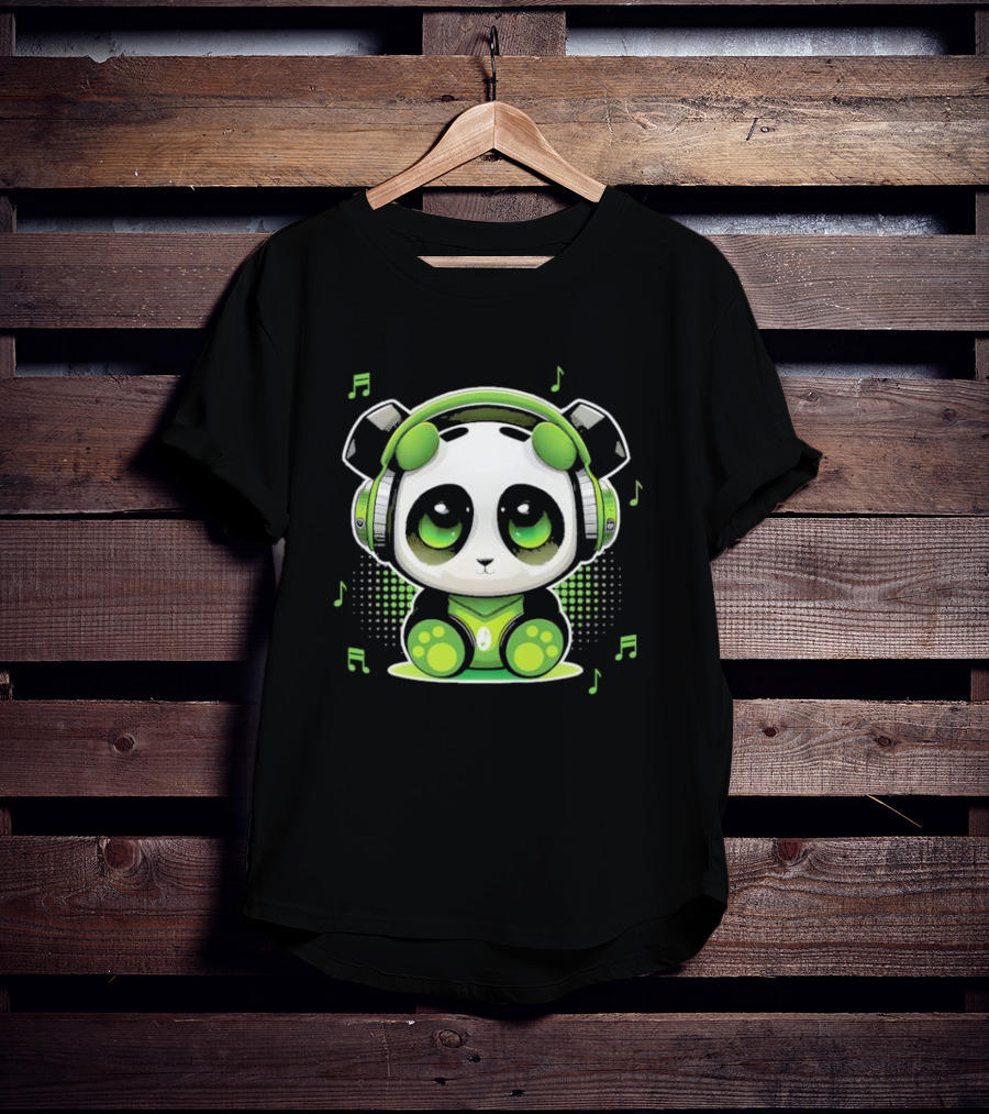 DJ Panda Headphones Music Notes Panda Vitrolinha T-Shirt