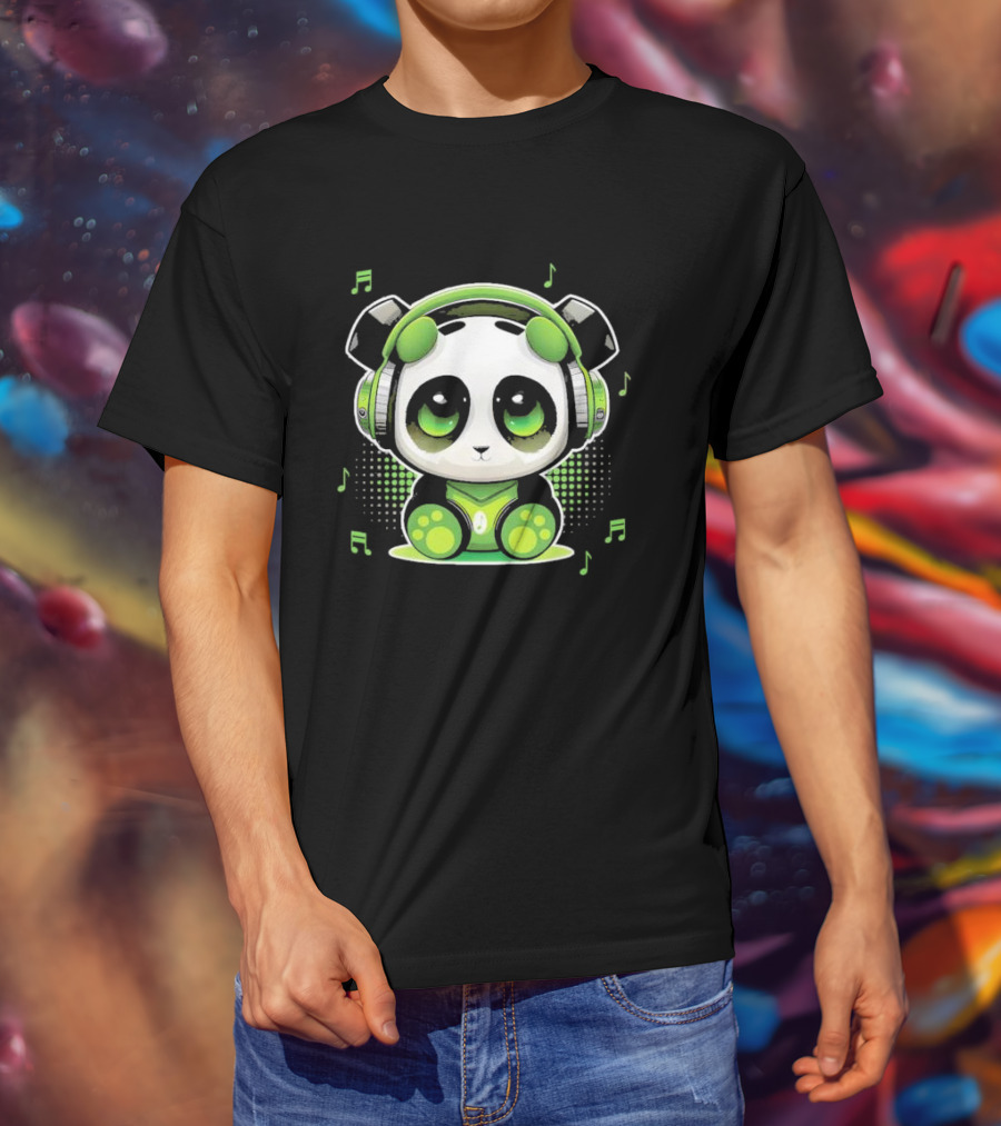 DJ Panda Headphones Music Notes Panda Vitrolinha T-Shirt