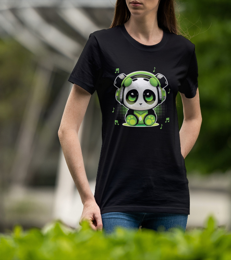 DJ Panda Headphones Music Notes Panda Vitrolinha T-Shirt