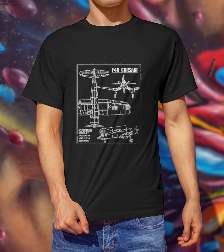 F4U Corsair Specifications Schematic Blueprint Diagram With Dimensions T-Shirt