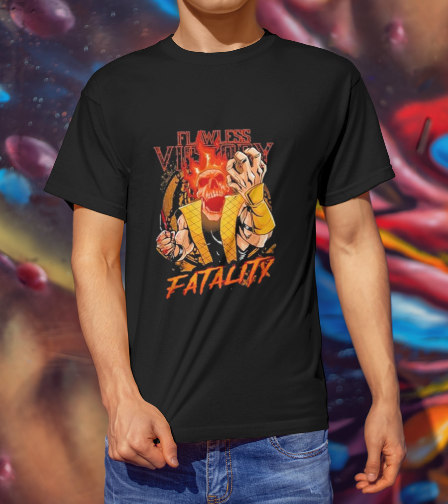 Mortal Kombat Flawless Victory Fatality Skull Flame T-Shirt