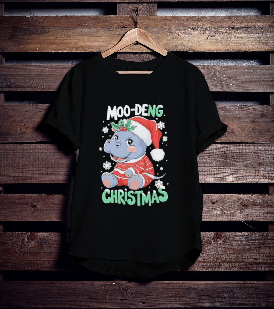 Moo-Deng Hippo Christmas Baby Pigmy Zoo Family T-Shirt