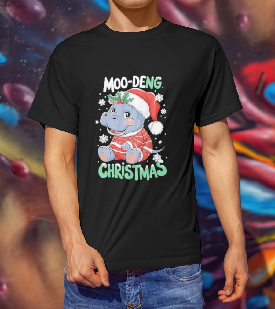 Moo-Deng Hippo Christmas Baby Pigmy Zoo Family T-Shirt