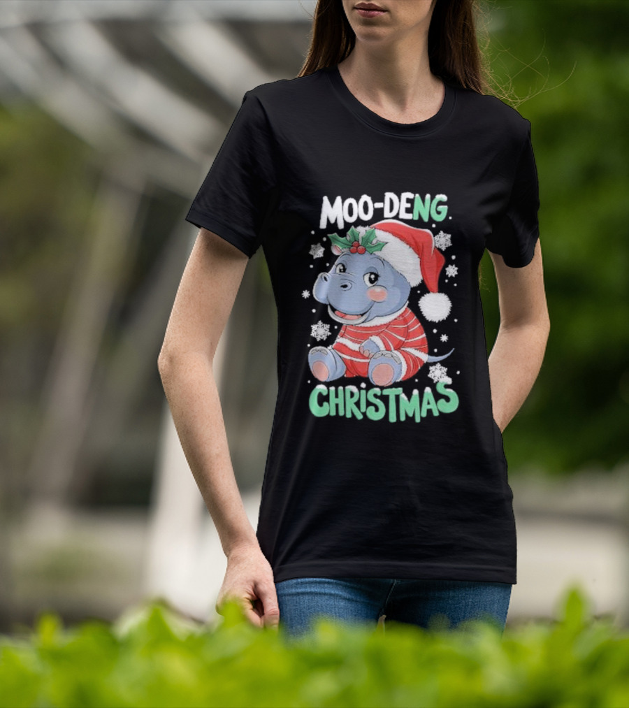 Moo-Deng Hippo Christmas Baby Pigmy Zoo Family T-Shirt
