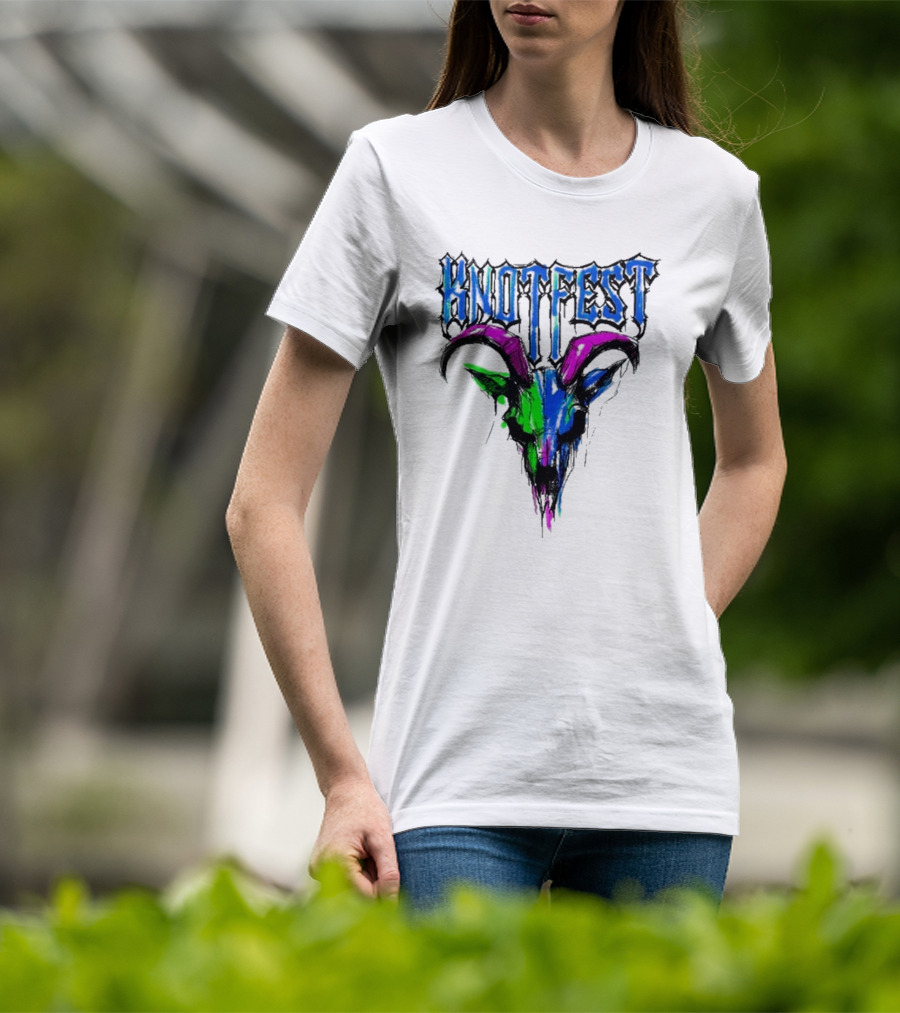 Knotfest Vintage White Concert Pencil Sketch Goat Multicolor T-Shirt
