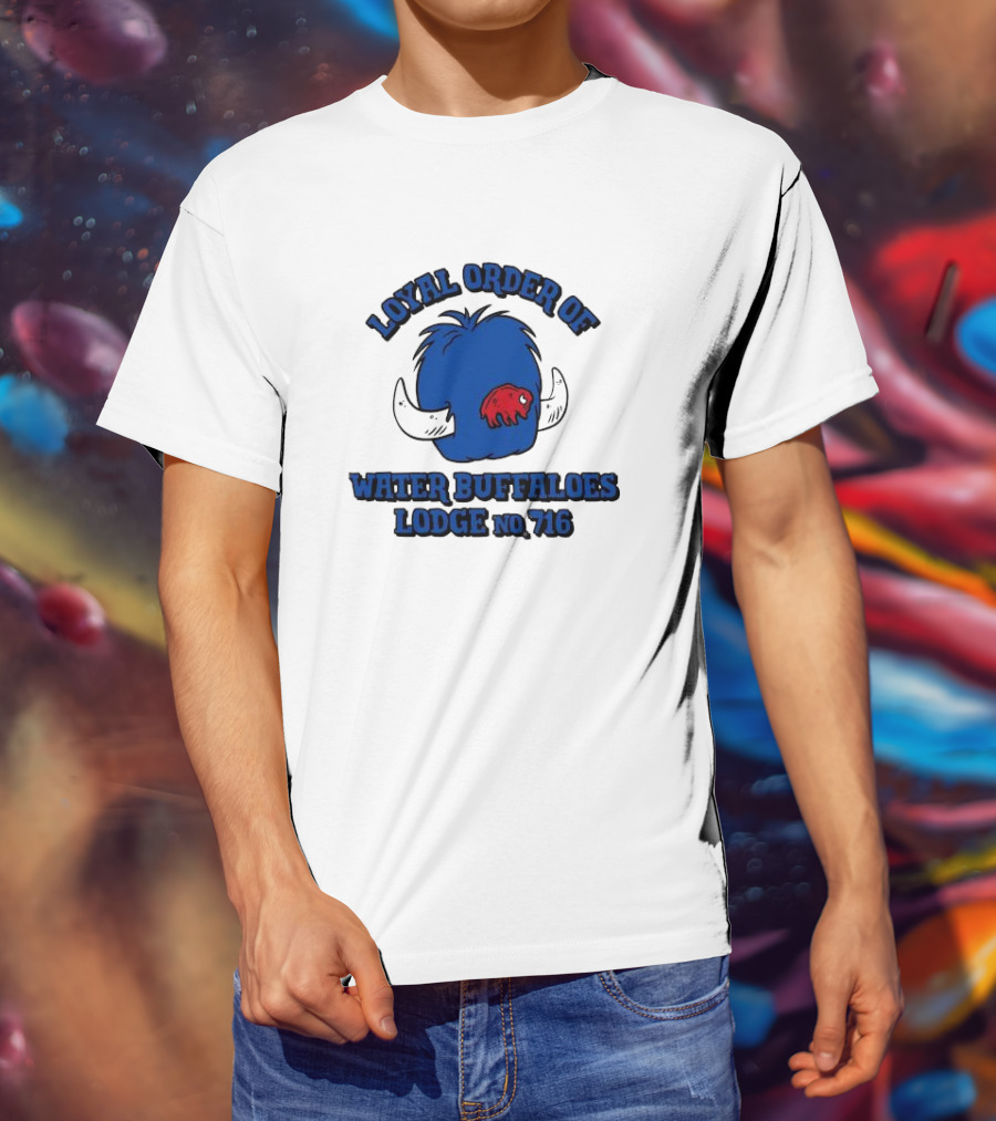 Loyal Order Of Water Buffaloes Lodge No 716 Blue Buffalo Icon Red Emblem T-Shirt