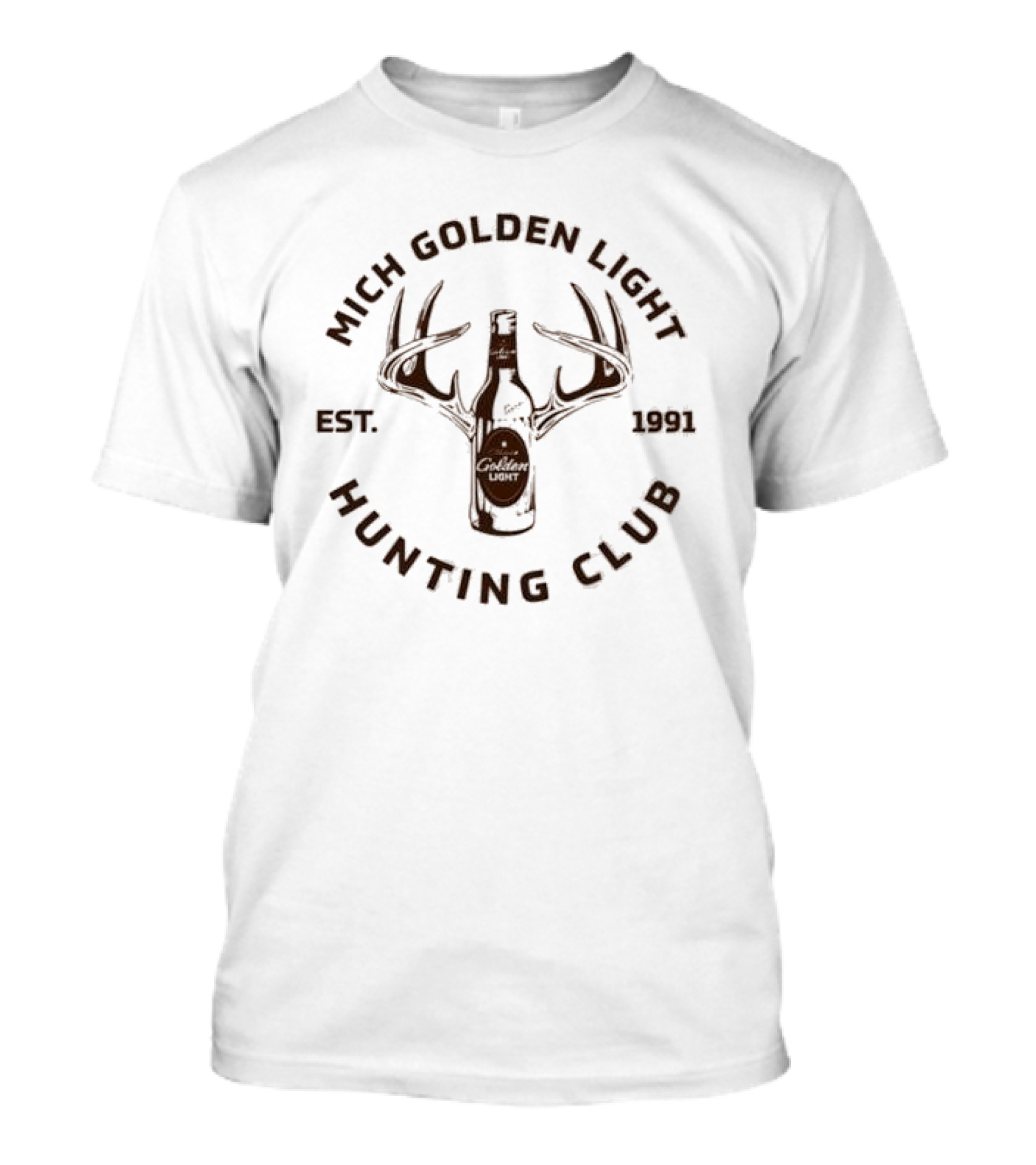 Mich Golden Light Hunting Club Est 1991 Bottle And Antlers T-Shirt