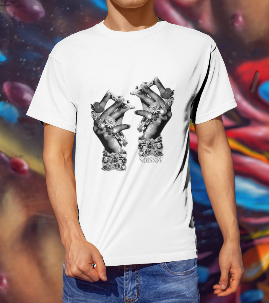 Noisey Vintage Diamond Adorned Fingers Monochrome Print T-Shirt