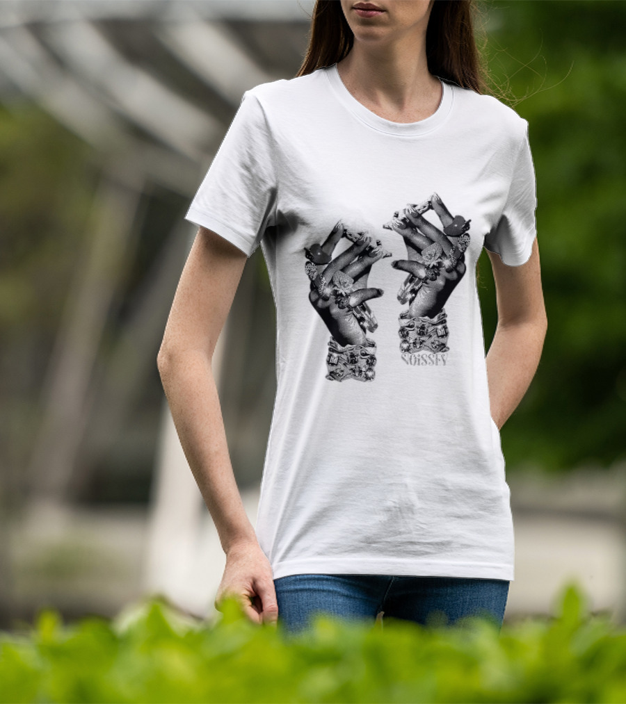 Noisey Vintage Diamond Adorned Fingers Monochrome Print T-Shirt