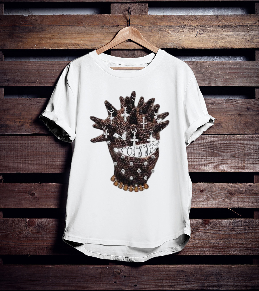 Unique Knitted Hood Spiked Viking Cross Decorated T-Shirt