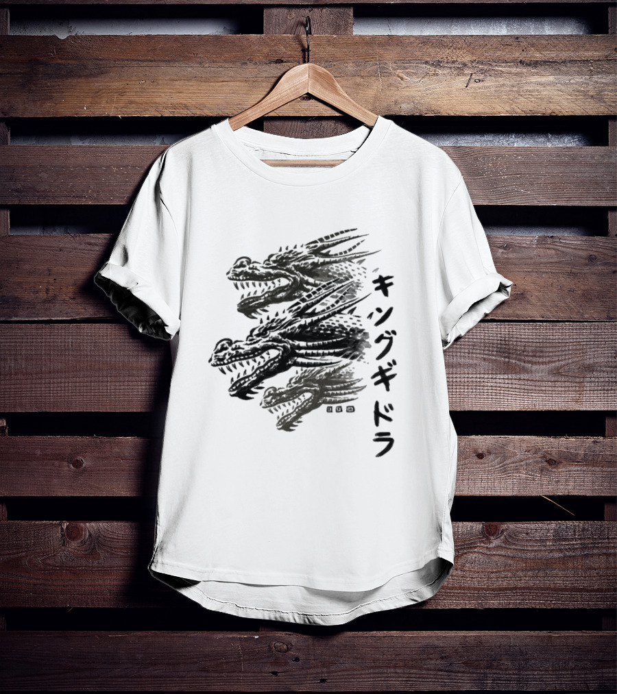 King Ghidorah Waterbrushed Villain Kanji Text T-Shirt
