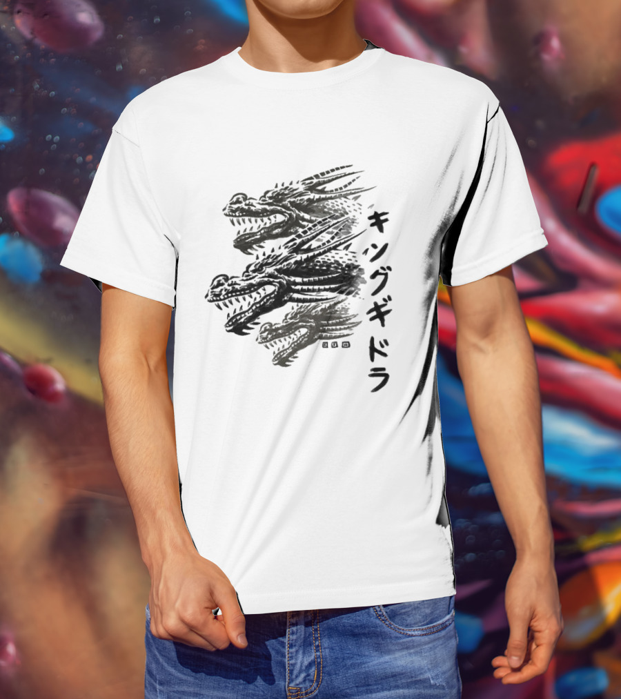 King Ghidorah Waterbrushed Villain Kanji Text T-Shirt