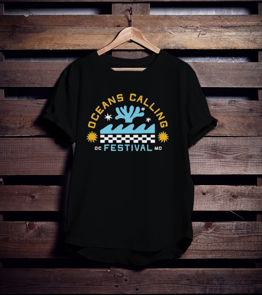 Oceans Calling Festival OC Festival MD Checkered Waves And Stars T-Shirt
