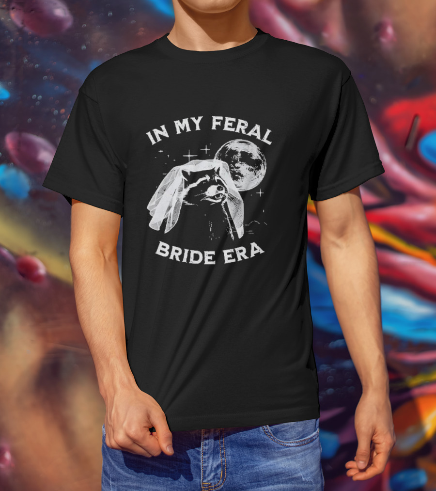 Raccoon In My Feral Bride Era With Moon And Veil T-Shirt