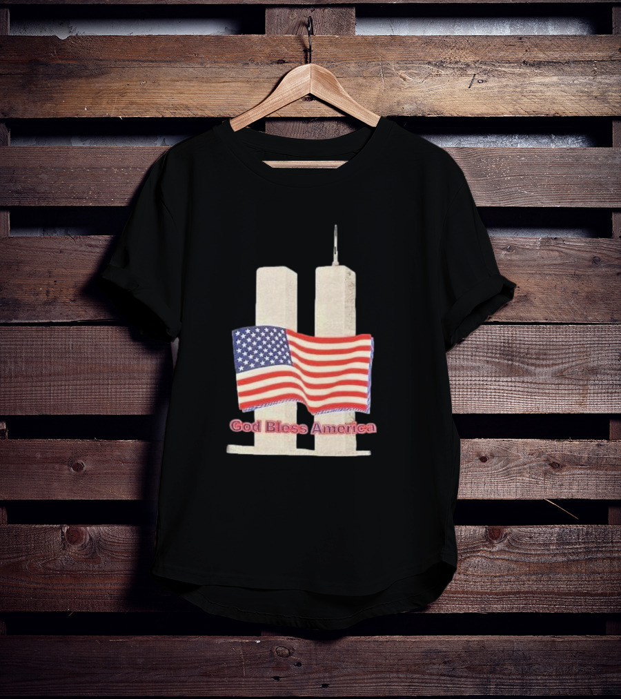 Vtg 9 11 Twin Towers God Bless America Flag T-Shirt