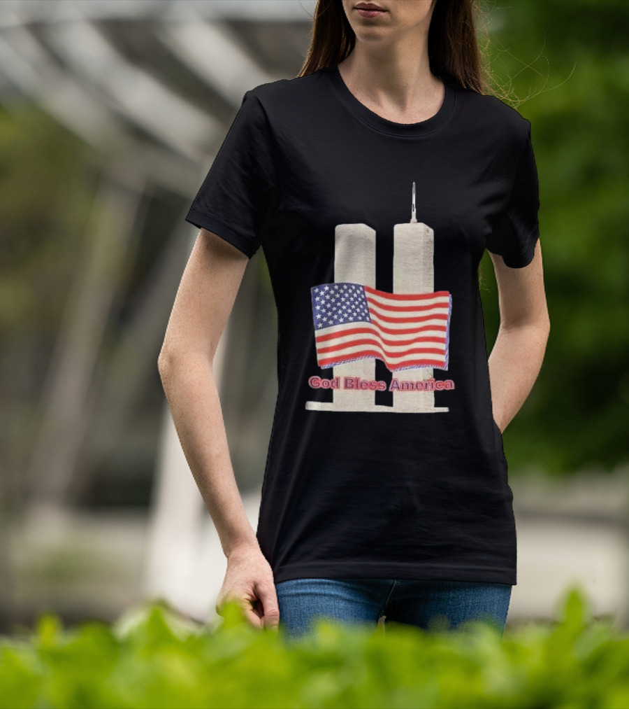 Vtg 9 11 Twin Towers God Bless America Flag T-Shirt